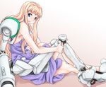  armor armored_boots bangs blonde_hair blunt_bangs boots dressing knees_up long_hair looking_at_viewer machinery macross macross_frontier scharfschutze sheryl_nome shoulder_pads sidelocks simple_background sitting solo white_background 