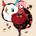  charlotte_(madoka_magica) checkerboard_cookie cookie food lovely1260 lowres mahou_shoujo_madoka_magica personification pink_hair pudding short_hair tomoe_mami twintails 