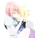  1girl armor blonde_hair blush closed_eyes dress elbow_gloves estellise_sidos_heurassein flynn_scifo gloves hetero kiss momoko_(always_alright!) pink_hair short_hair tales_of_(series) tales_of_vesperia 