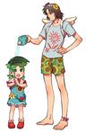  asami_you black_hair boxers child dress flower green_eyes green_hair hair_flower hair_ornament koiwai_yotsuba leaf male mr_koiwai open_mouth quad_tails red_shoes shirt shoes t-shirt underwear water yotsubato yotsubato! 