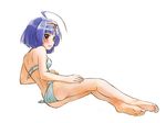  ahoge bare_legs barefoot bikini blue_hair brown_eyes feet full_body highres jewelpet_(series) jewelpet_twinkle lying no_eyewear nyama on_side sara_(jewelpet_twinkle) simple_background solo swimsuit white_background white_bikini 