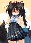  animal_ears black_hair bracelet brown_eyes collar dog_ears dog_tail dress fang flower hair_ribbon highres jewelry kannagi_cocoa long_hair original ribbon solo tail toba_hiyoko wavy_mouth 