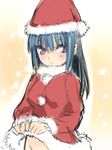  blue_hair blush dress dress_lift hat nopan orion_project pink_eyes santa_costume santa_hat 