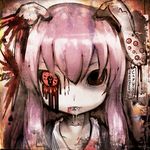  animal_ears bad_id bad_pixiv_id black_sclera blood bunny_ears crazy_eyes face guro heterochromia horror_(theme) koohee mismatched_sclera pill reisen_udongein_inaba saliva solo touhou trypophobia 