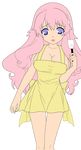  apron baka_to_test_to_shoukanjuu blue_eyes busty hair_ornament himeji_mizuki long_hair nude_apron pink_hair solo vector_trace 