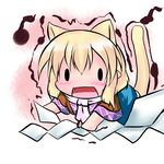  animal_ears blonde_hair cat_ears cat_tail chibi extra_ears hoshizuki_(seigetsu) kemonomimi_mode mizuhashi_parsee open_mouth puru-see scarf solo tail touhou trembling |_| 