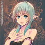  blue_eyes cleavage elf green_hair midori_fuu oppai pointed_ears smile tagme 