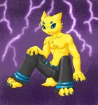  blue_eyes chest_tuft claws clothed clothing cute flameydragwasp fluffy fur half-dressed joltik male nintendo pants paws pok&#233;mon pok&#233;morph pok&eacute;mon pok&eacute;morph smile solo spider topless tuft video_games 