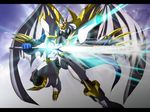  claws digimon digimon_adventure_02 imperialdramon_paladin_mode letterboxed no_humans solo sword takkayuuki weapon wings 