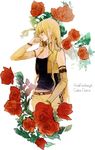  belt blonde_hair celes_chere detached_sleeves female final_fantasy final_fantasy_vi flower jacket long_hair mimic_(artist) pants plant red_eyes solo white_background 