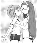  breath buruma comic greyscale gym_uniform idolmaster idolmaster_(classic) idolmaster_1 minase_iori monochrome multiple_girls nishi_(count2.4) takatsuki_yayoi twintails yuri 