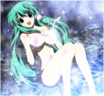  blue_eyes breasts cherry_blossoms female green_hair happy highres kochiya_sanae large_breasts nude onsen smile steam sunlight touhou water yadokari_genpachirou 