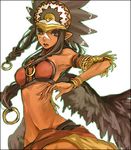  braids brown_eyes brown_hair dark_skin feathers headdress lowres paint pointed_ears tribal wings 