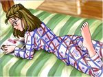  bed brown_eyes brown_hair casual_romance_club houkago_ren-ai_club megane pajamas 