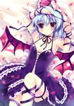  arm_ribbon azumi_kazuki bat_wings blue_hair choker dress flat_chest halterneck hat leg_ribbon navel petals remilia_scarlet ribbon ribbon_choker solo touhou wings 