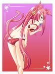  animal_ears applepieyui arc_system_works ass blazblue bra candy cat_ears cat_tail female glasses gradient gradient_background kokonoe lollipop long_hair looking_back multiple_tails orange_eyes panties pink_hair ponytail red_bra red_panties ribbon solo tail underwear very_long_hair yellow_ribbon 