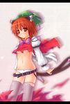  animal_ears belt breasts cat_ears cat_tail chen earrings etogami_kazuya flat_chest hat jewelry midriff multiple_tails panties red_eyes red_hair small_breasts solo tail thighhighs torn_clothes torn_legwear touhou underboob underwear white_panties 