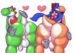  &lt;3 anthro anus ball_grab balls bent_over big_balls big_butt big_nose black_eyes blue_eyes bubble_butt butt disembodied_hand erection fan_character green_yoshi hand_on_butt hand_on_leg hi_res holding_balls humanoid_penis looking_back male mario_bros nintendo nude orange_yoshi penis presenting presenting_anus presenting_hindquarters puffy_anus simple_background smile spikes standing thick_thighs uncut video_games white_background wide_hips wizzikt yoshi 