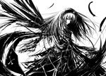  black_wings feathers greyscale hairband high_contrast highres iori_yakatabako long_hair looking_back making_of monochrome rozen_maiden simple_background solo suigintou wallpaper wings 