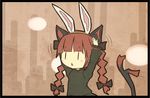  akihiyo animal_ears blush_stickers bow braid bunny_ears cat_ears cat_tail dress extra_ears hair_bow kaenbyou_rin multiple_tails red_hair solo tail touhou 