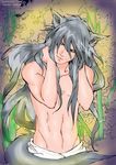  1boy animal_ears fox_ears kurama male male_focus silver_hair solo topless yoko_kurama yu_yu_hakusho yuu_yuu_hakusho 