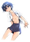  bad_id bad_pixiv_id blue_eyes blue_hair breasts character_request cleavage copyright_request funnyari medium_breasts open_clothes open_shirt pleated_skirt school_uniform shirt skirt solo 