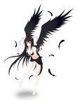  :p alternate_hairstyle barefoot black_hair breasts feathers gmot hat highres large_breasts long_hair looking_at_viewer red_eyes shameimaru_aya smile solo tokin_hat tongue tongue_out touhou wings 