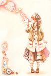  brown_hair bubble closed_eyes cork dress flower hair_flower hair_ornament heart iinuma_chika jacket jar long_hair marker_(medium) original pigeon-toed profile solo traditional_media watercolor_(medium) 