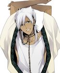  arms_up bad_id bad_pixiv_id chain dark_skin dark_skinned_male earrings jewelry magi_the_labyrinth_of_magic male_focus sharrkan solo white_hair xia_(ryugo) 