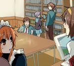  a-ka asahina_mikuru books bookshelf brown_eyes brown_hair cardigan computer gray_hair jacket koizumi_itsuki kyon maid nagato_yuki ribbon school_uniform sos_brigade suzumiya_haruhi suzumiya_haruhi_no_yuuutsu table tie 