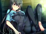  1boy 1girl amakura artist_request censored feet foot footjob game_cg long_hair no_shoes pantyhose penis source_request toes worlds_and_world's_end 