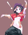  1girl arm_up batsu black_hair blush breasts covered_nipples grey_hair groin hands hat jiangshi medium_breasts miyako_yoshika multiple_hands navel no_bra no_panties ofuda pale_skin purple_eyes shirt_lift short_hair simple_background skirt skirt_pull solo star torso_grab touhou underboob undressing wrist_grab 