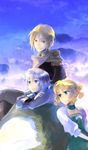  blonde_hair blue_eyes boy cain_highwind cecil_harvey child children choker dress female final_fantasy final_fantasy_iv girl green_eyes hair_bun male mizukumohouse pants ribbon rosa_farrell short_hair silver_hair sitting sky 