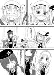  6+girls :d :o ^_^ apron arms_behind_back ascot bat_wings blush braid china_dress chinese_clothes closed_eyes comic crescent dress fang flandre_scarlet greyscale happy hat hong_meiling izayoi_sakuya long_hair maid maid_headdress monochrome multiple_girls one_side_up open_mouth patchouli_knowledge ponytail remilia_scarlet short_hair single_wing slit_pupils smile sonson_(eleven) star touhou translated twin_braids waist_apron wings 