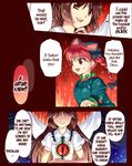  animal_ears braid brown_hair cat_ears cat_tail comic dress extra_ears fire hair_ribbon hard_translated kaenbyou_rin long_hair mochiya_marosuke multiple_girls red_eyes red_hair reiuji_utsuho ribbon tail touhou translated twin_braids wings 