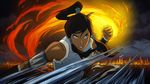  action armband avatar:_the_last_airbender avatar_(series) blue_eyes brown_hair city_lights cityscape clenched_hand cloud dark_skin element_bending fighting_stance fire hair_tie korra long_hair mountain nickelodeon night promotional_art snow solo the_legend_of_korra twintails water water_tribe 