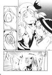  asphyxiation comic covering_head doujinshi flandre_scarlet greyscale hair_over_one_eye hat heart heart-shaped_pupils highres komeiji_koishi monochrome multiple_girls non_(nuebako) open_mouth smile strangling symbol-shaped_pupils touhou translated wings 