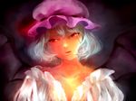  aqua_hair bad_id bad_pixiv_id bat_wings hat hat_ribbon head_tilt i_wanna portrait red_eyes remilia_scarlet ribbon short_hair slit_pupils solo touhou upper_body wings 