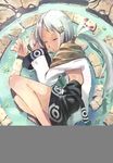  barefoot feathers feet inaba_taiju ponytail silver_hair sleeping water 