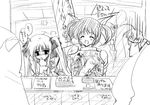  2girls artist_request character_request doujinshi fate_testarossa greyscale hetero lyrical_nanoha mahou_shoujo_lyrical_nanoha manga_(object) monochrome multiple_girls sketch takamachi_nanoha translation_request twintails yuuno_scrya 