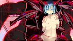  blue_hair breasts covering covering_breasts deep_skin highres huge_breasts licking_lips naughty_face navel nude original shiki_(psychedelic_g2) short_hair solo tongue tongue_out widescreen 