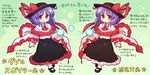  bow comparison dress dual_persona energy hat hat_bow multiple_girls nagae_iku pote_(ptkan) purple_hair red_eyes ribbon touhou translation_request 