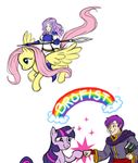  crossover equine female feral fluttershy_(mlp) friendship_is_magic horn horse human male mammal my_little_pony pardody parody pegasus plain_background polearm pony rainbow spear twilight_sparkle_(mlp) unicorn unknown_artist white_background wings 