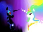  alicorn awesome blue_eyes crown duo epic equine female feral friendship_is_magic hair horn horns horse mammal multi-colored_hair my_little_pony nightmare_moon_(mlp) pink_eyes pony princess_celestia_(mlp) rainbow_hair star_hair unknown_artist 