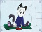  anthro bittersweet_candy_bowl black black_fur cat clothed clothing cub cute feline fur half-dressed kitten knux_the_killer male mammal pawpads playing shirt siamese sitting smile solo webcomic white white_fur young 