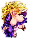  blonde_hair blue_eyes breasts breasts_outside dress highres huge_breasts long_breasts long_hair nipples open_mouth sekirei thighs tsukasawa_takamatsu tsukazawa tsukiumi 