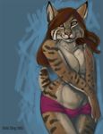  2011 bobcat breasts feline female looking_at_viewer panties red_dog solo topless underwear 