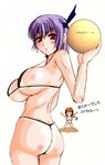  ayane brown_eyes brown_hair dead_or_alive headband kasumi kasumi_(dead_or_alive) micro_bikini oppai ponytail purple_hair red_eyes tagme 