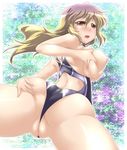 ass blush breasts competition_swimsuit gradient_hair highres hijiri_byakuren large_breasts long_hair md5_mismatch multicolored_hair one-piece_swimsuit purple_hair pussy solo swimsuit touhou two-tone_hair yellow_eyes yoshi_tama 