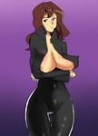  bodysuit breasts brown_eyes brown_hair erect_nipples fujiko_mine huge_breasts long_breasts lupin_iii mine_fujiko tms_entertainment yac_(mokkori) 